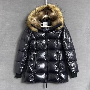 S13 New York Down Puffer Coat Small Black Removable Faux Fur Hood Parka Gorp